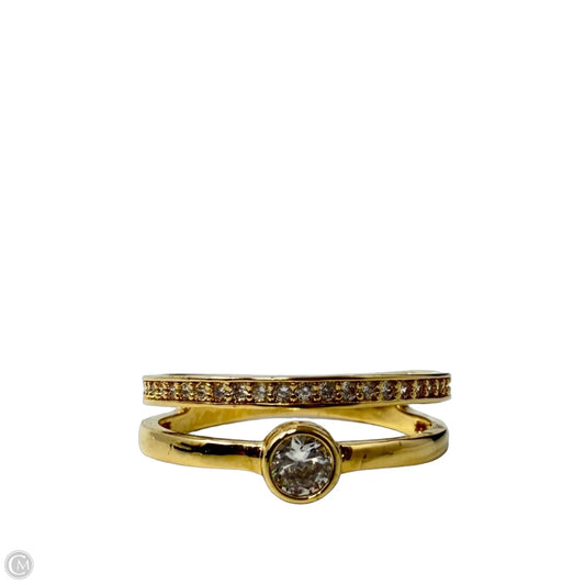 Gold Tone & Clear Stone Double Band Ring, Size: 8