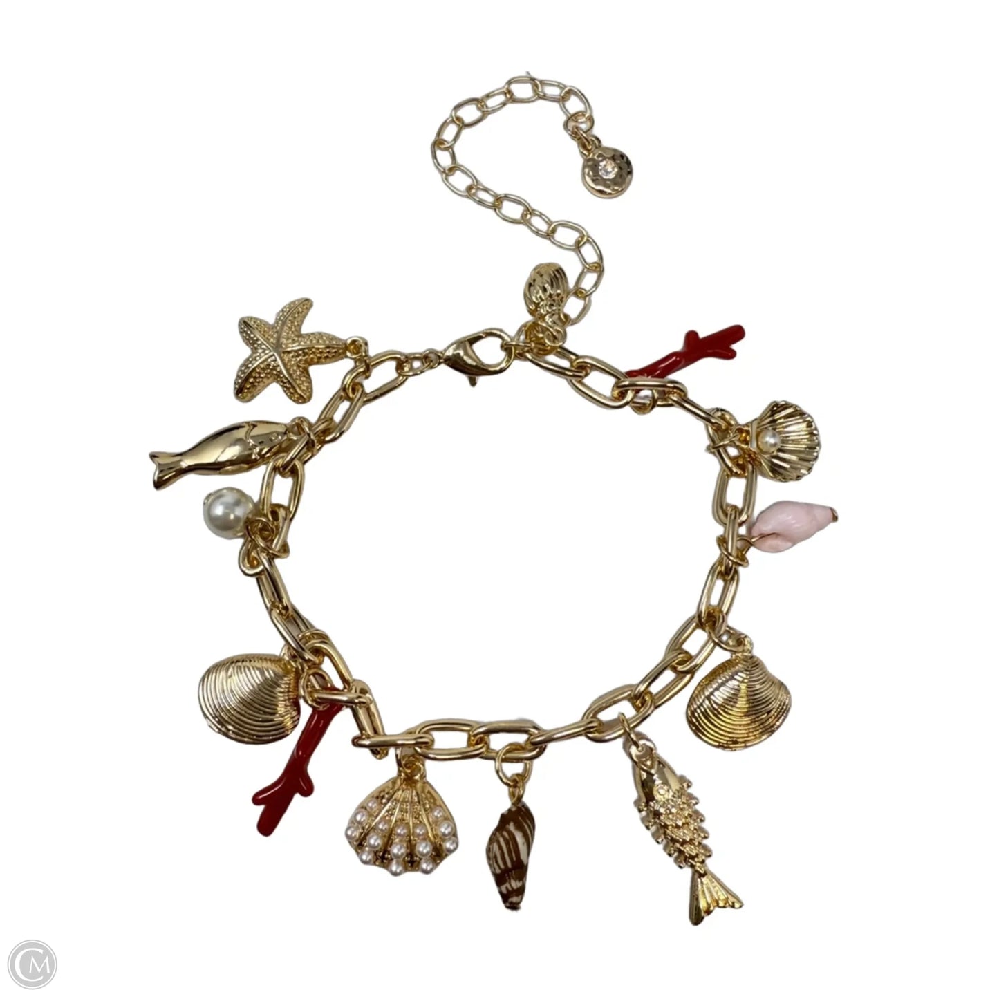 Gold Tone Seashells Charm Bracelet