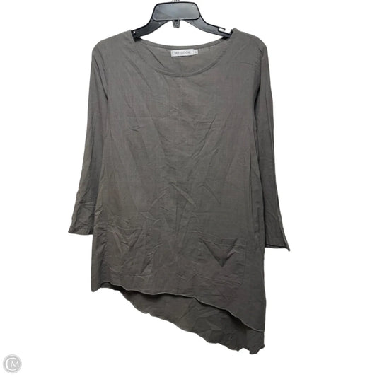 Linen Blend Tunic Long Sleeve By Misslook In Grey, Size: L