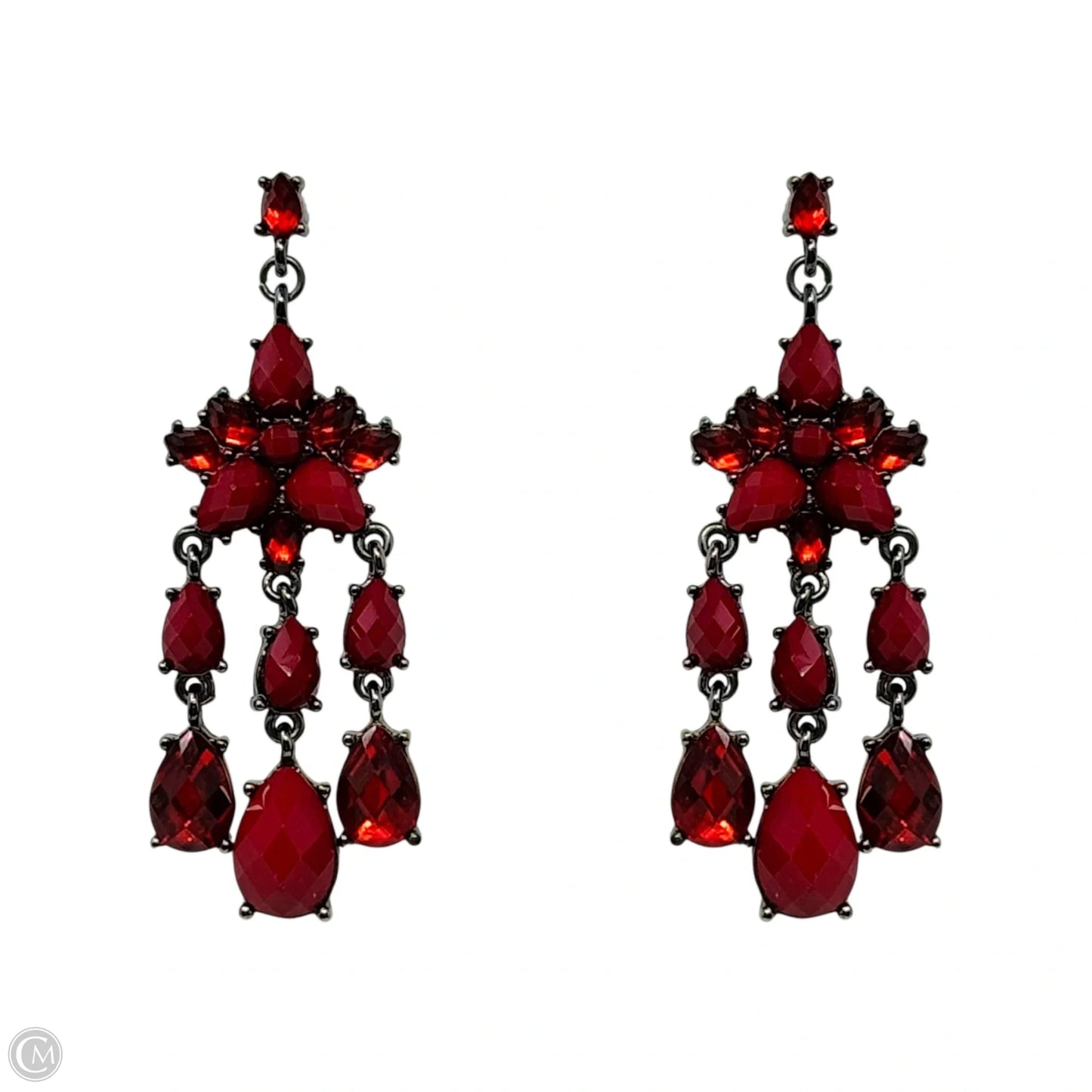 Red Faceted Chandelier Dangle Earrings