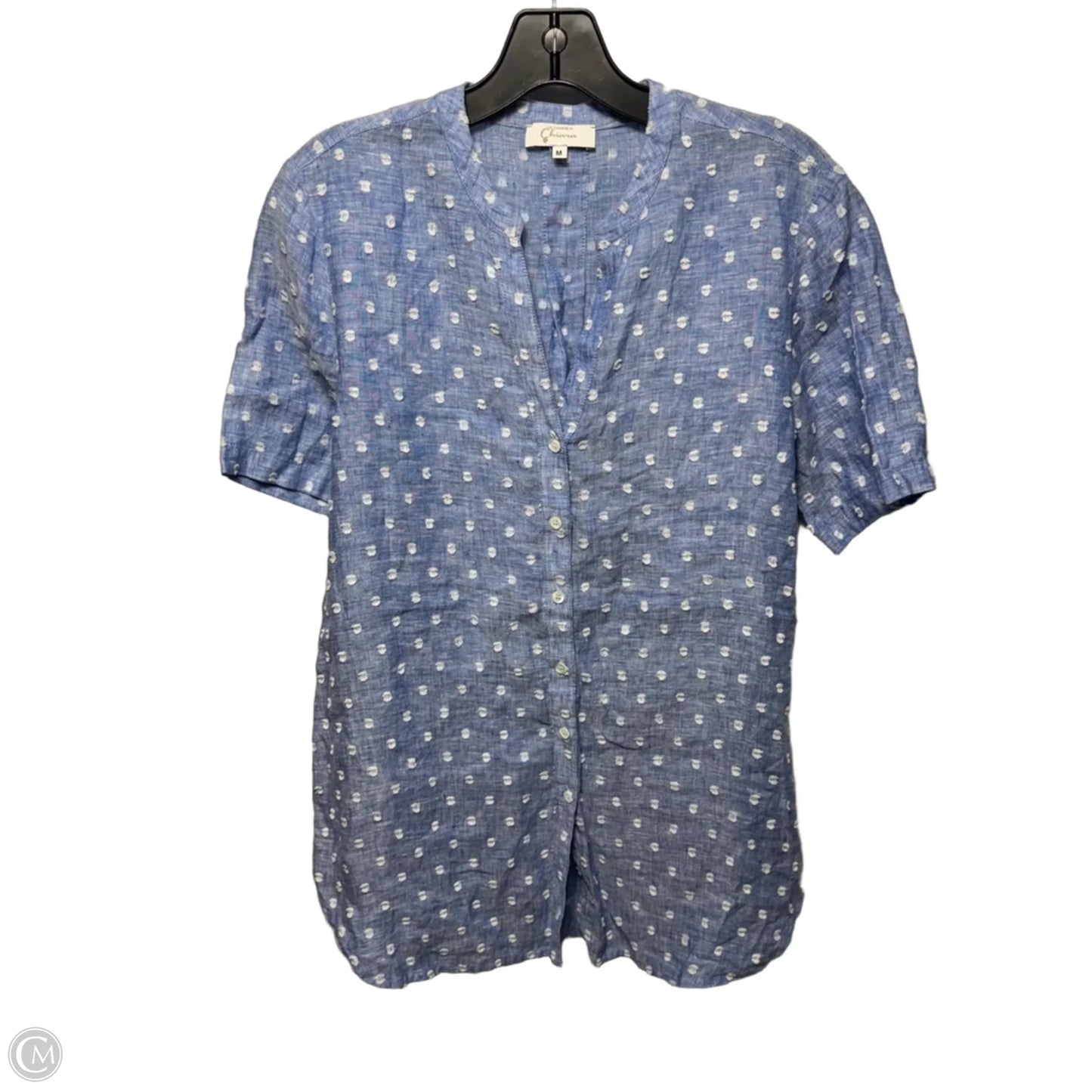 Linen Top Short Sleeve By Chiara In Blue & White, Size: M