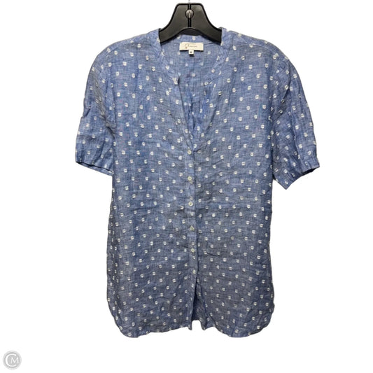 Linen Top Short Sleeve By Chiara In Blue & White, Size: M
