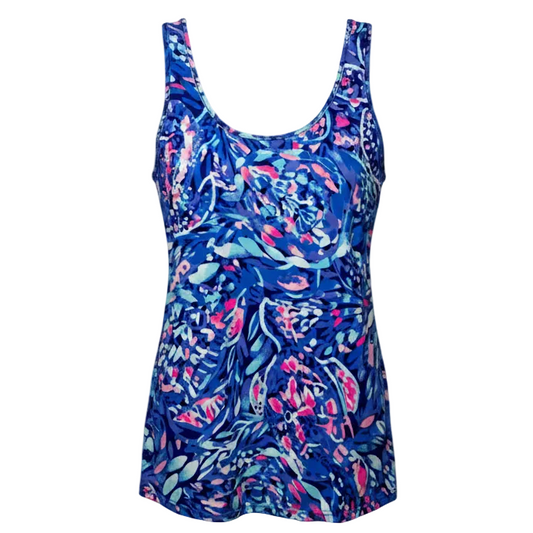UPF50+ Luxletic Sunray Bra Tank Top Designer By Luxletic Lilly Pulitzer In Royal Purple Party Wave, Size: M