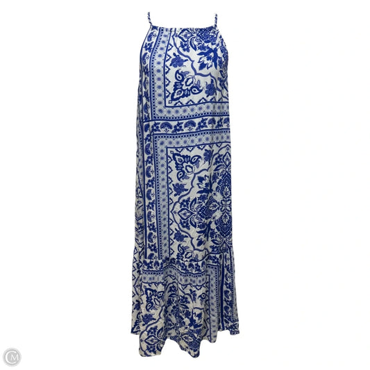 Printed Halter Neck Maxi Dress By Blue Island In Blue & White, Size: M