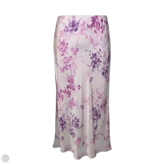 Elyria Floral Print Satin Midi Skirt By French Connection In Sweet Pink & Purple Multi, Size: M