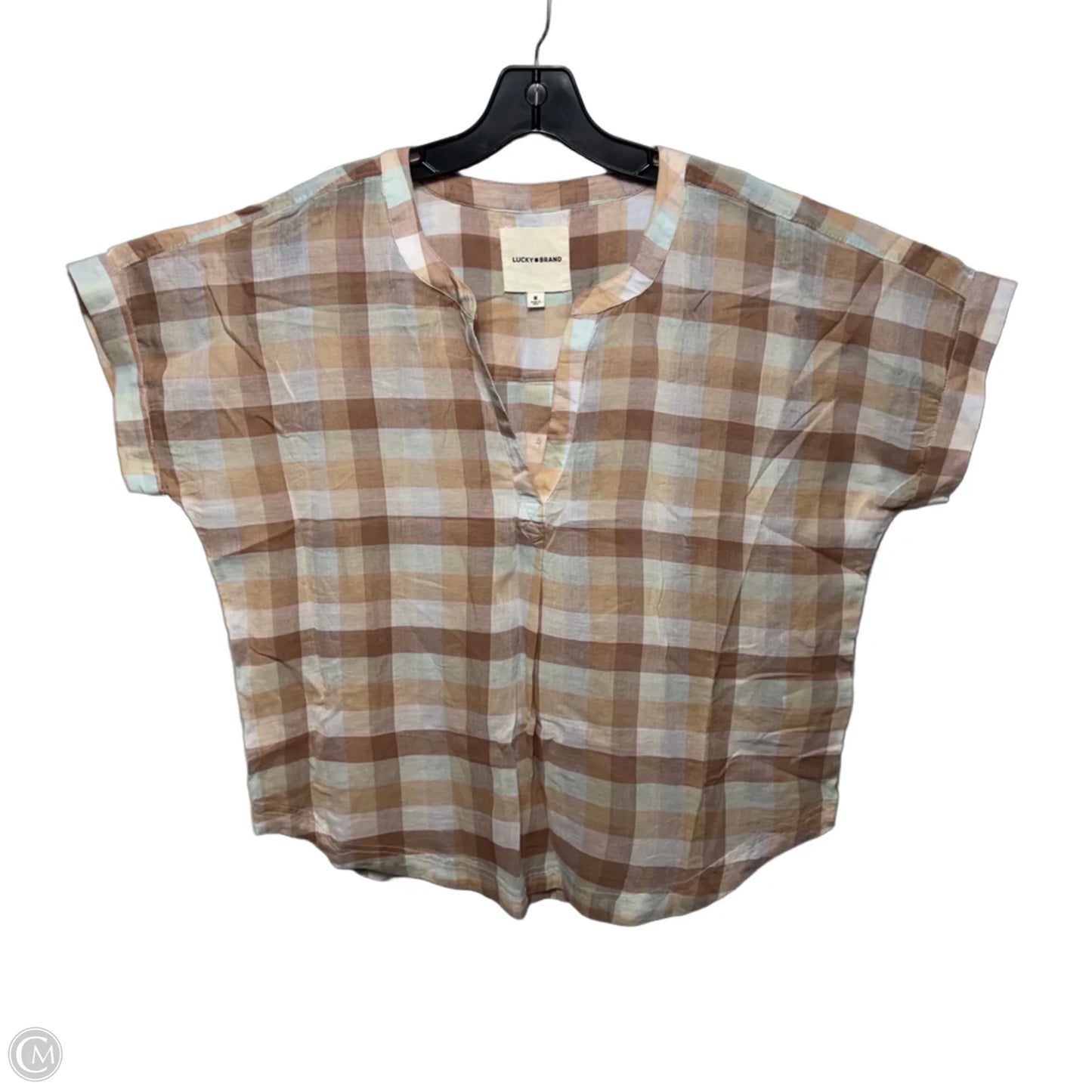 Top Short Sleeve By Lucky Brand In Plaid Pattern, Size: M