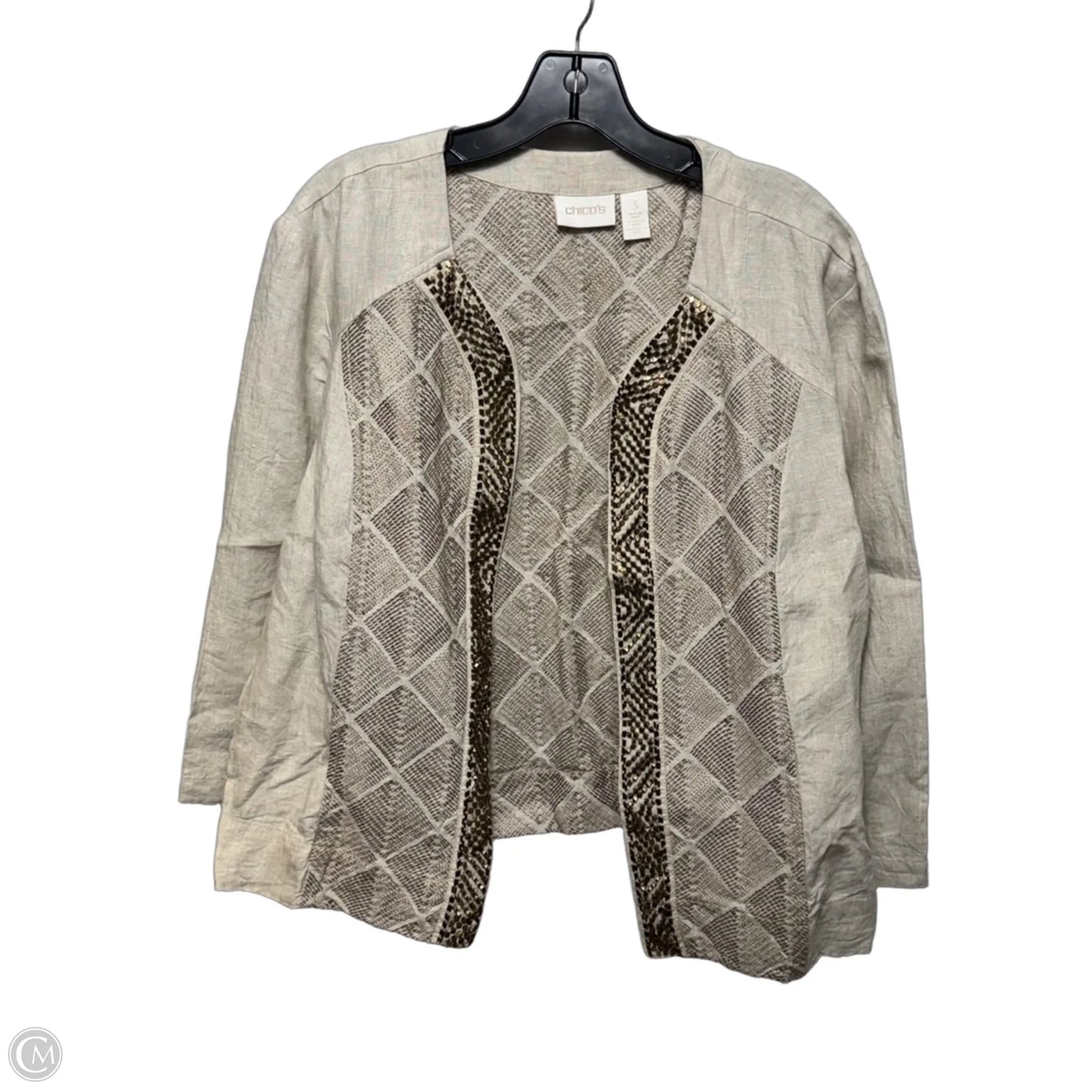 Astonishing Artisan Pattern Linen Jacket Other By Chicos In Beige, Size: XL