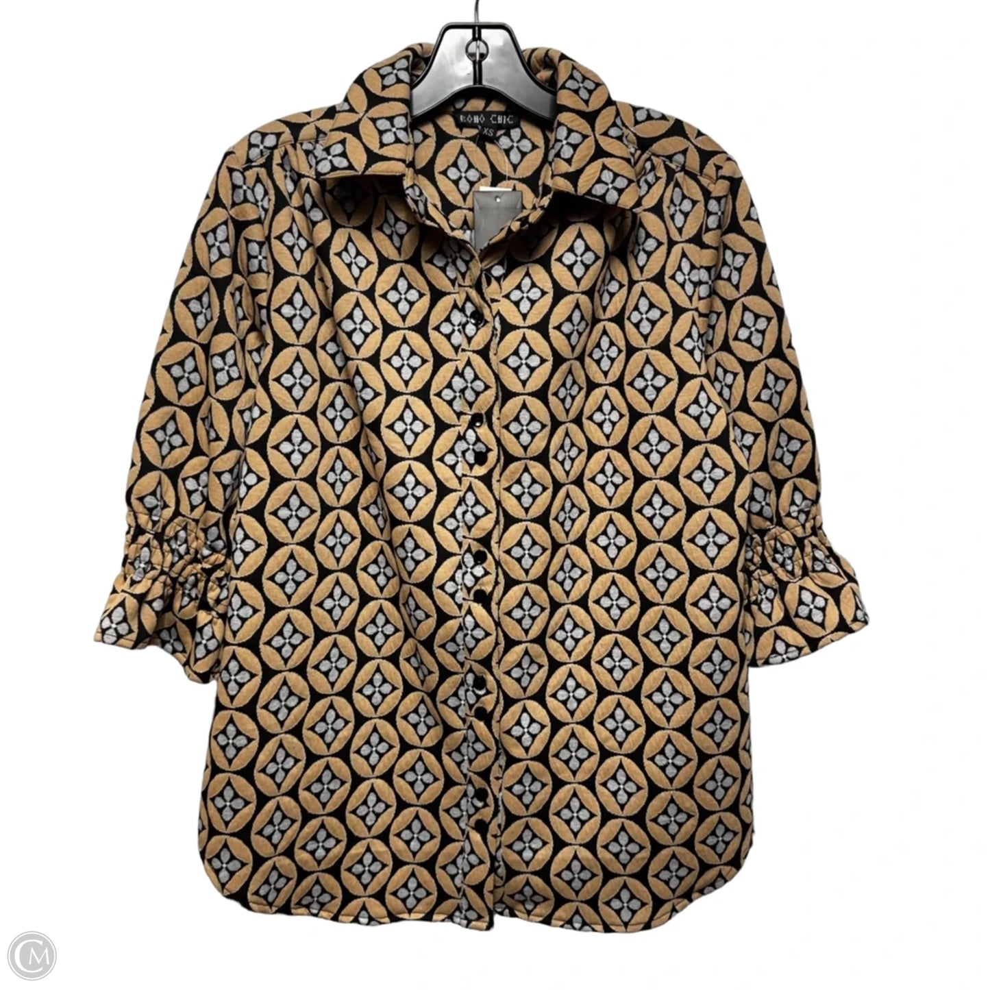 Top 3/4 Sleeve By Boho Chic In Geometric Pattern, Size: Xs