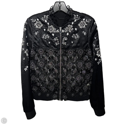Embellished Lace Jacket By Elie Tahari In Black & Silver, Size: Xs