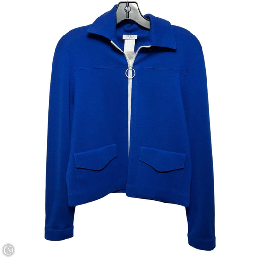 Wool Blend Zip Sweater Cardigan By Akris In Blue, Size: 4