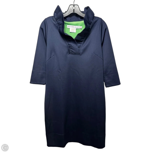 Ruffle Neck Dress Casual Midi By Gretchen Scott In Navy, Size: M