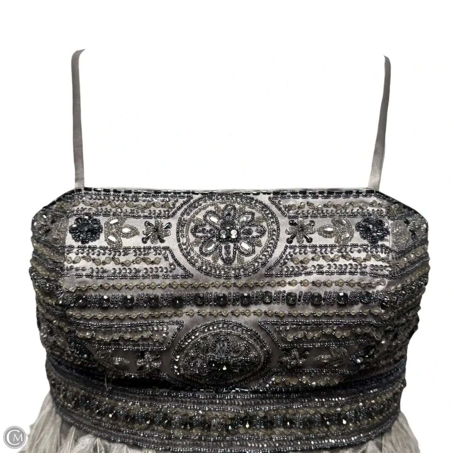 Beaded Ostrich Feather Cocktail Dress Party Short By Sue Wong Nocturne In Silver, Size: 6