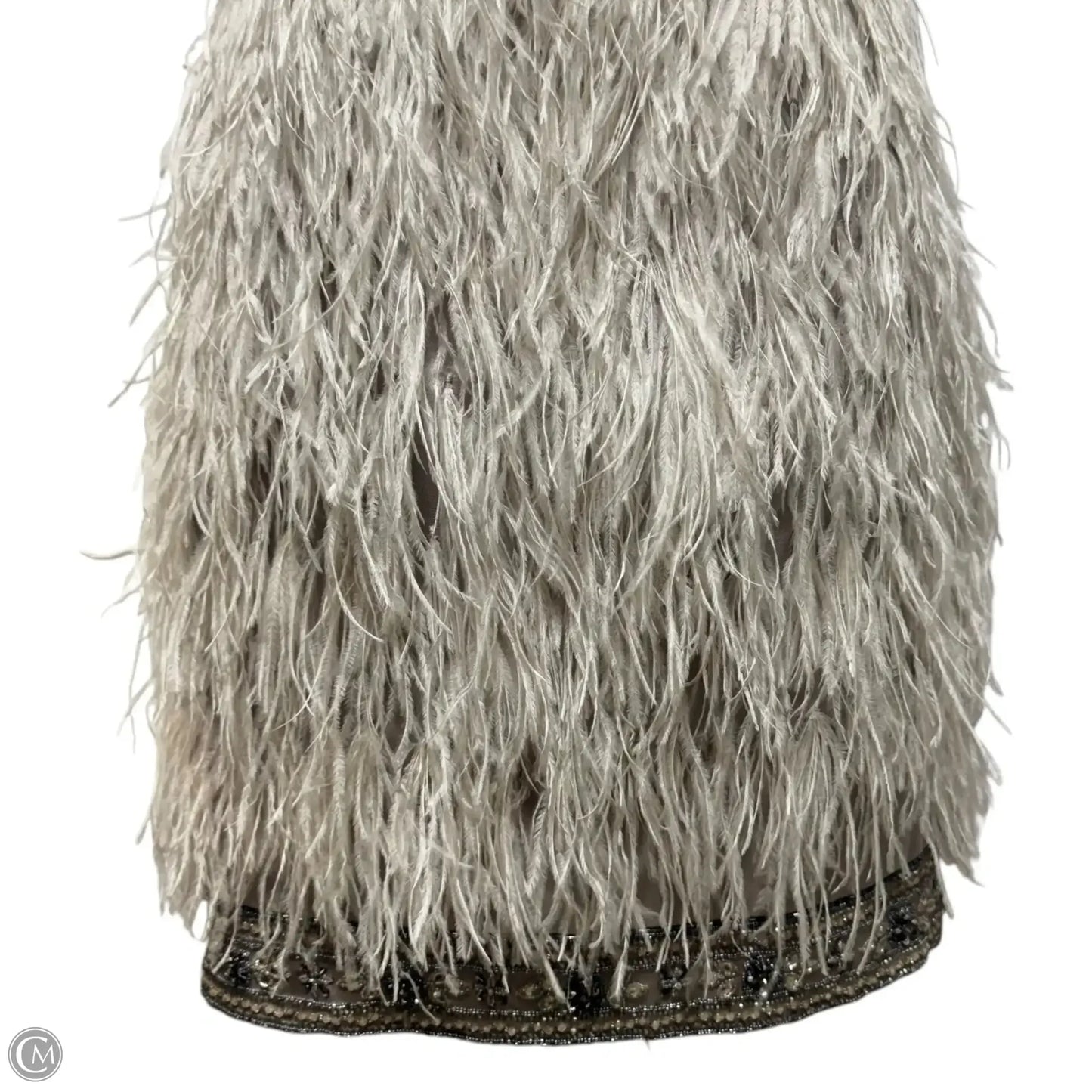 Beaded Ostrich Feather Cocktail Dress Party Short By Sue Wong Nocturne In Silver, Size: 6