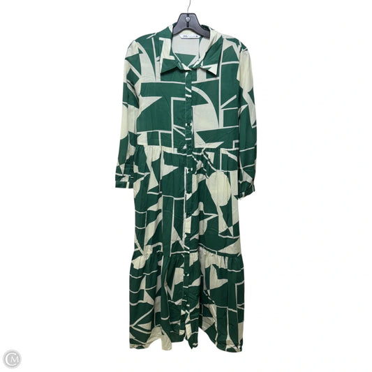 Geometric Print Midi Dress By Zara In Cream & Green, Size: L