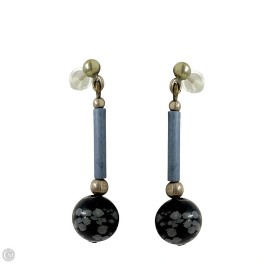Sterling Silver & Snowflake Obsidian Drop Earrings