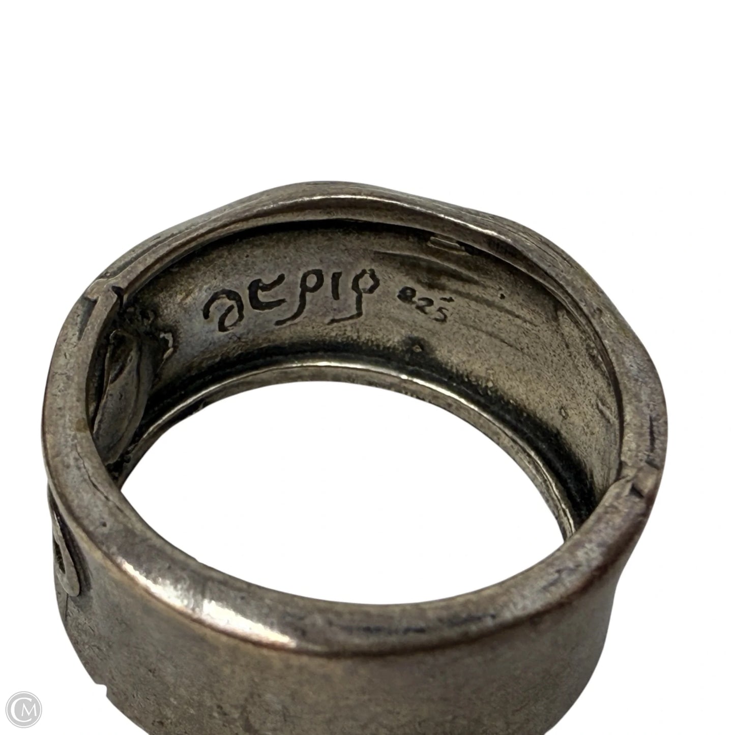 Handmade Oxidized Sterling Silver & Garnet Wide Cigar Band Ring By Didae, Size: 8