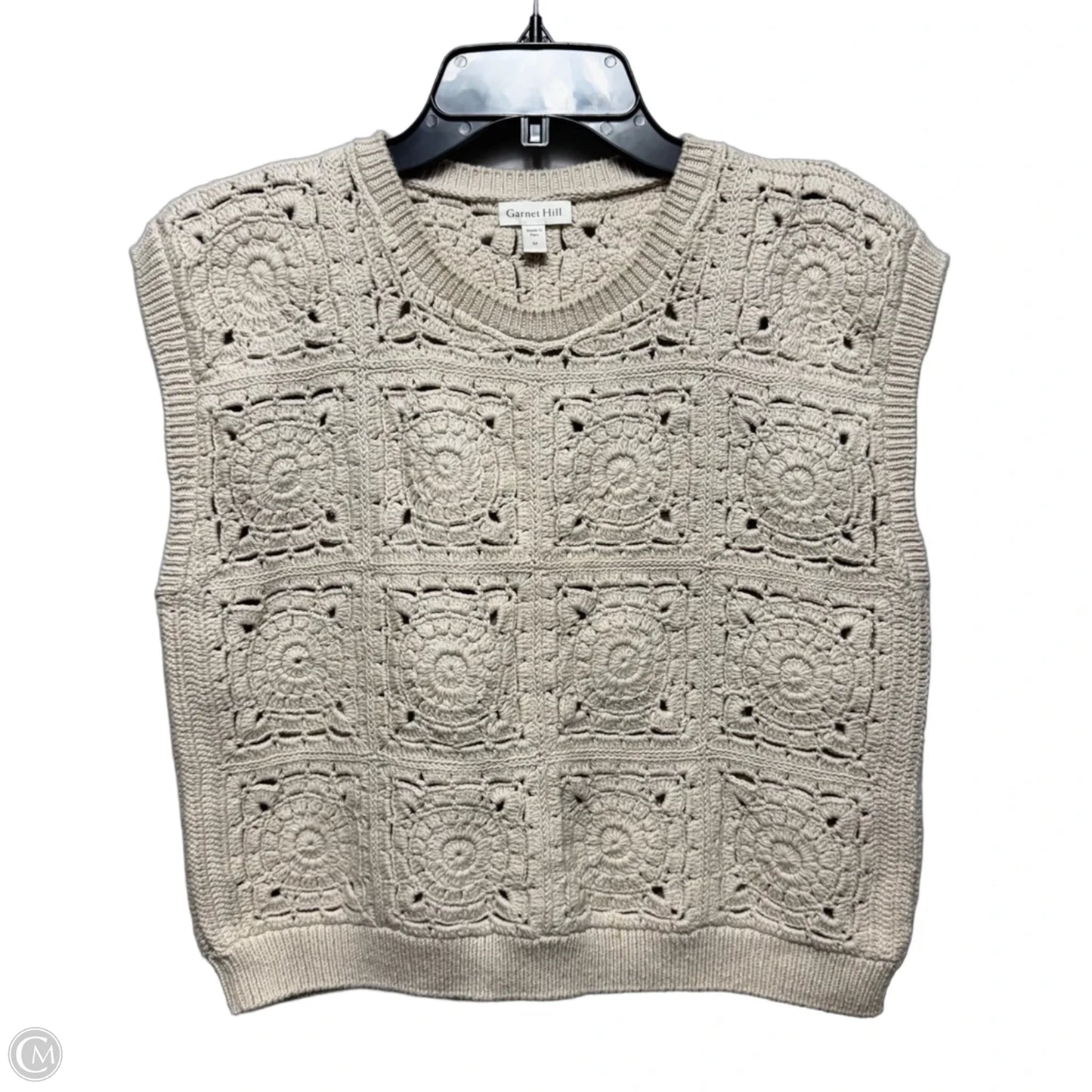 Granny Square Vest Sweater By Garnet Hill In Cream, Size: M
