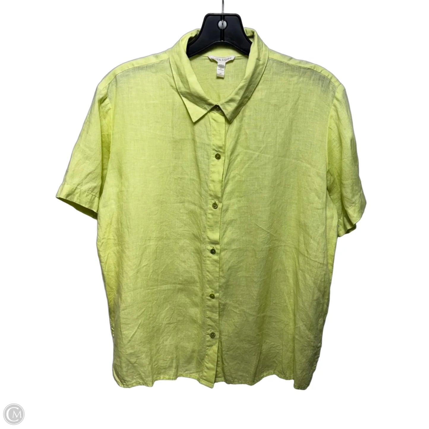 Linen-Cotton Top Short Sleeve By Eileen Fisher In Chartreuse, Size: S