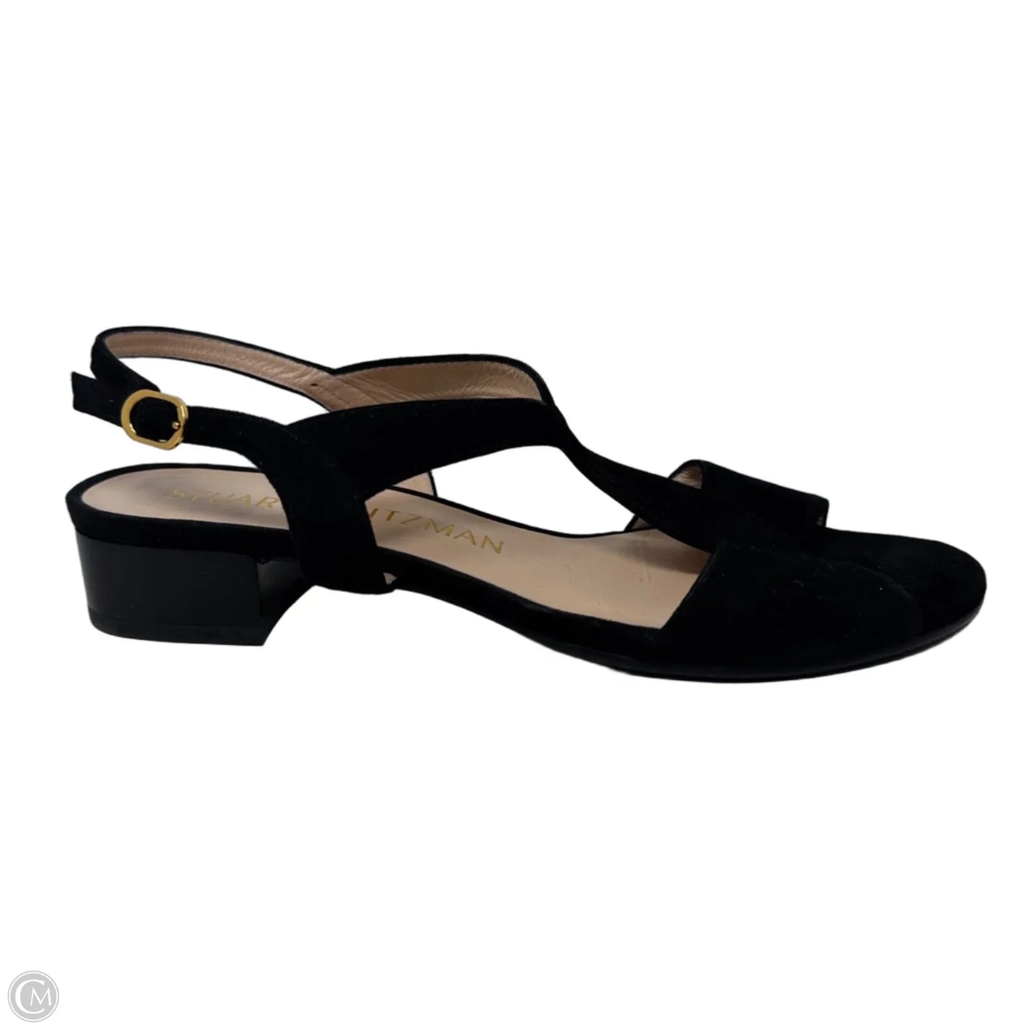 Suede Block Heel Sandals Shoes Designer By Stuart Weitzman In Black, Size: 9