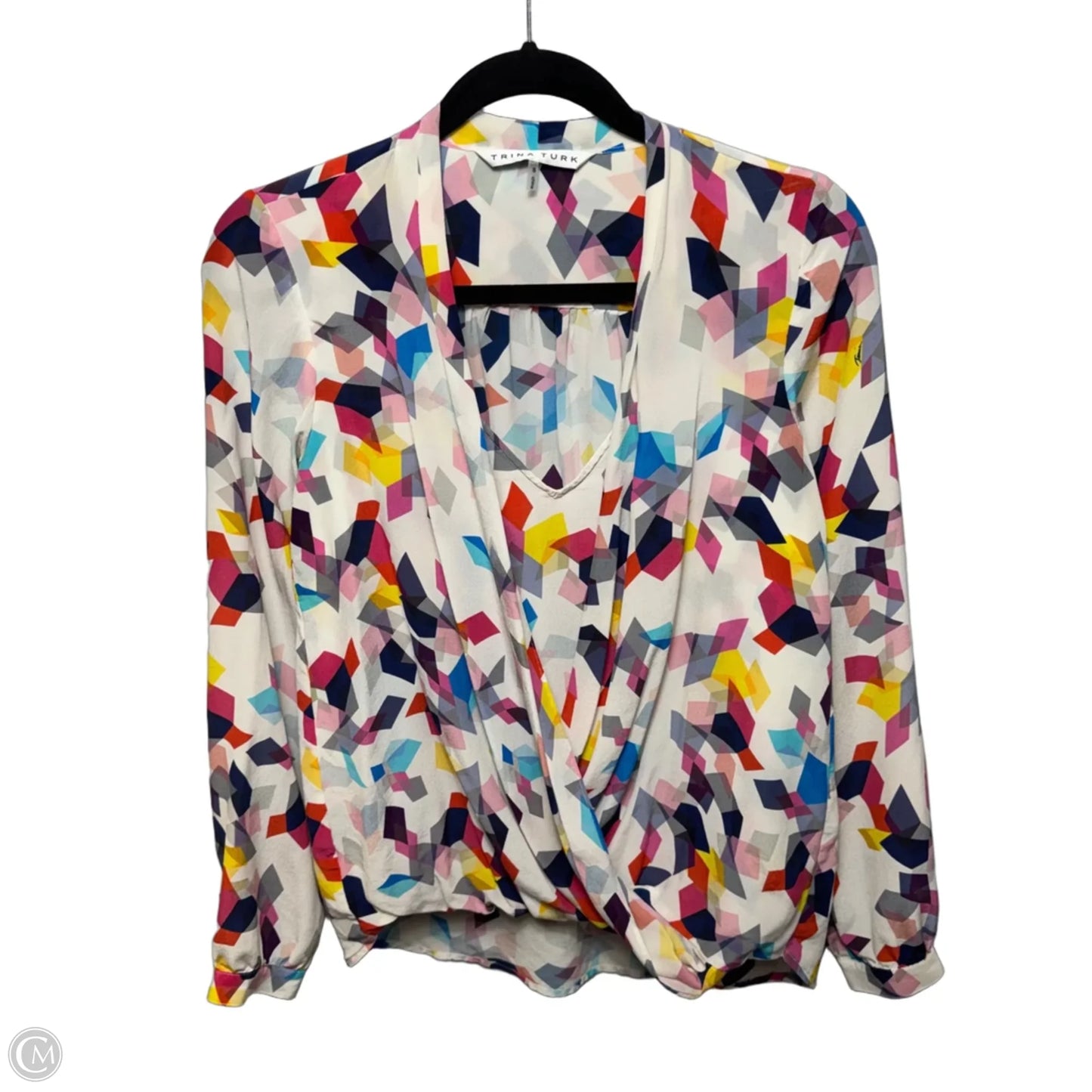 Silk Top Long Sleeve By Trina Turk In Geometric Pattern, Size: S