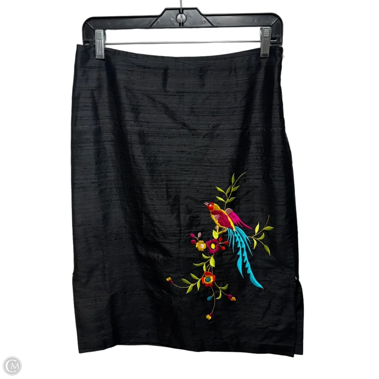 Vintage Embroidered Silk Skirt Midi By Poleci In Black, Size: 4