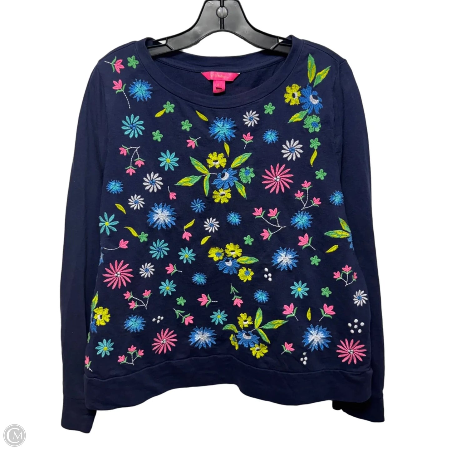 Floral Embroidered Top Long Sleeve Designer By Lilly Pulitzer In Navy, Size: Xl