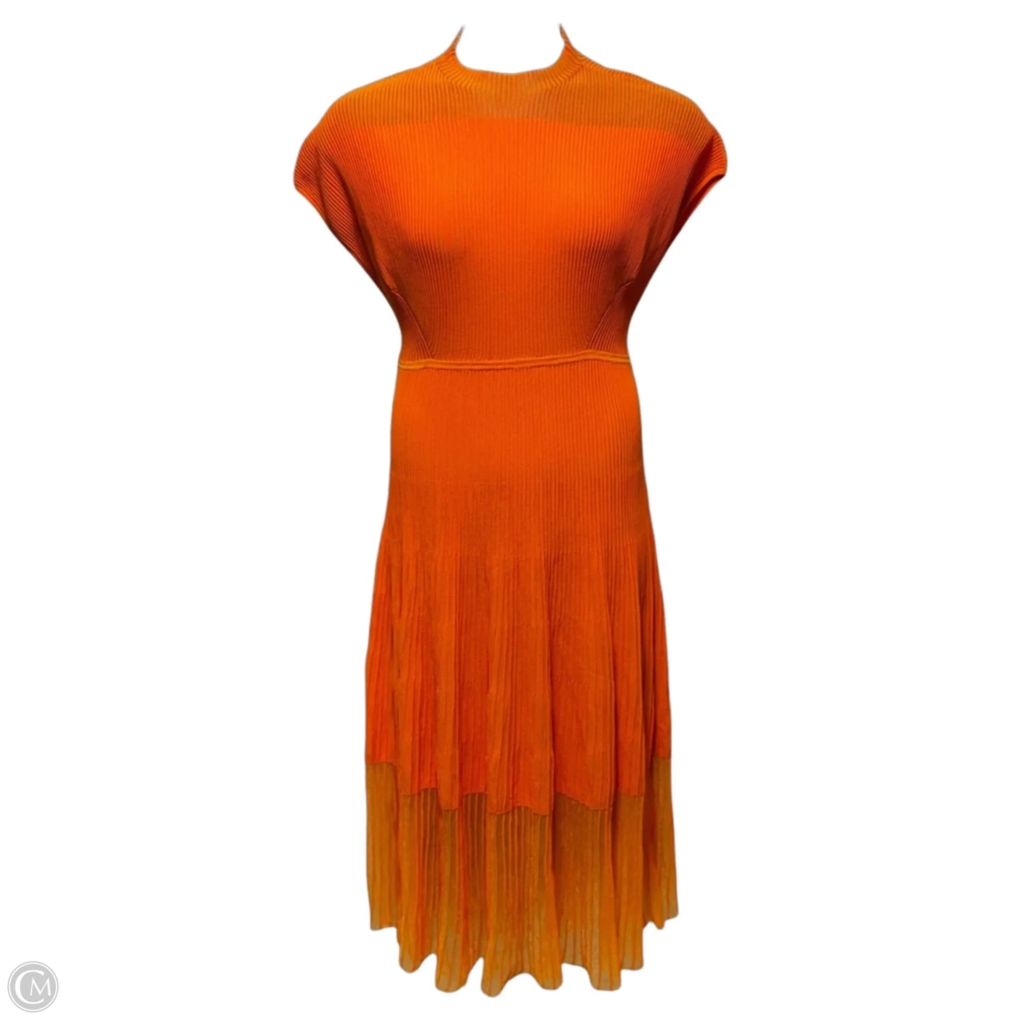 Mock Neck A-Line Midi Dress By Donna Karan In Orange, Size: XL