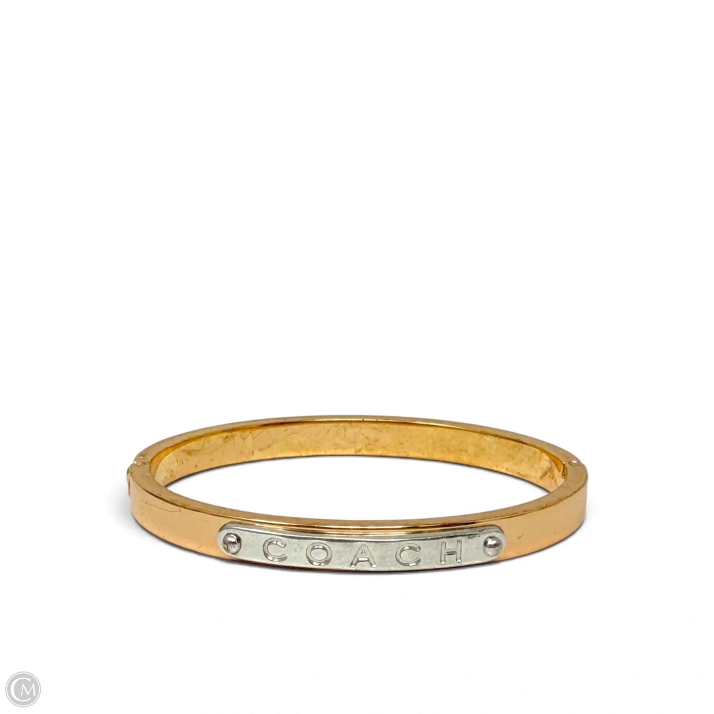 Logo Plate Hinged Bangle Bracelet Designer By Coach
