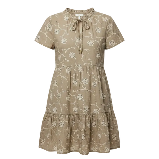 Floral Embroidered Tiered Mini Dress By Joie In Tan, Size: L