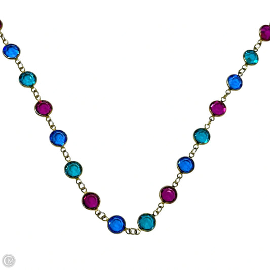 Vintage Multicolor Bezel-Set Crystal Station Necklace Designer By Swarovski