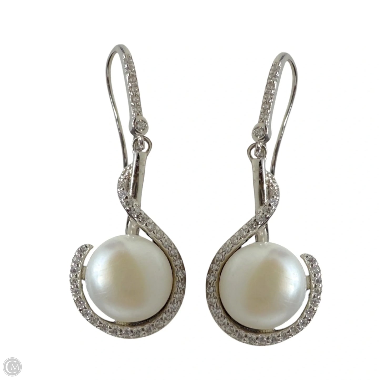 Sterling Silver, Pearl & Pave CZ Earrings & Necklace Set