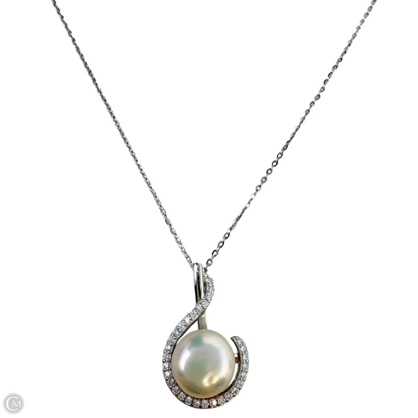 Sterling Silver, Pearl & Pave CZ Earrings & Necklace Set