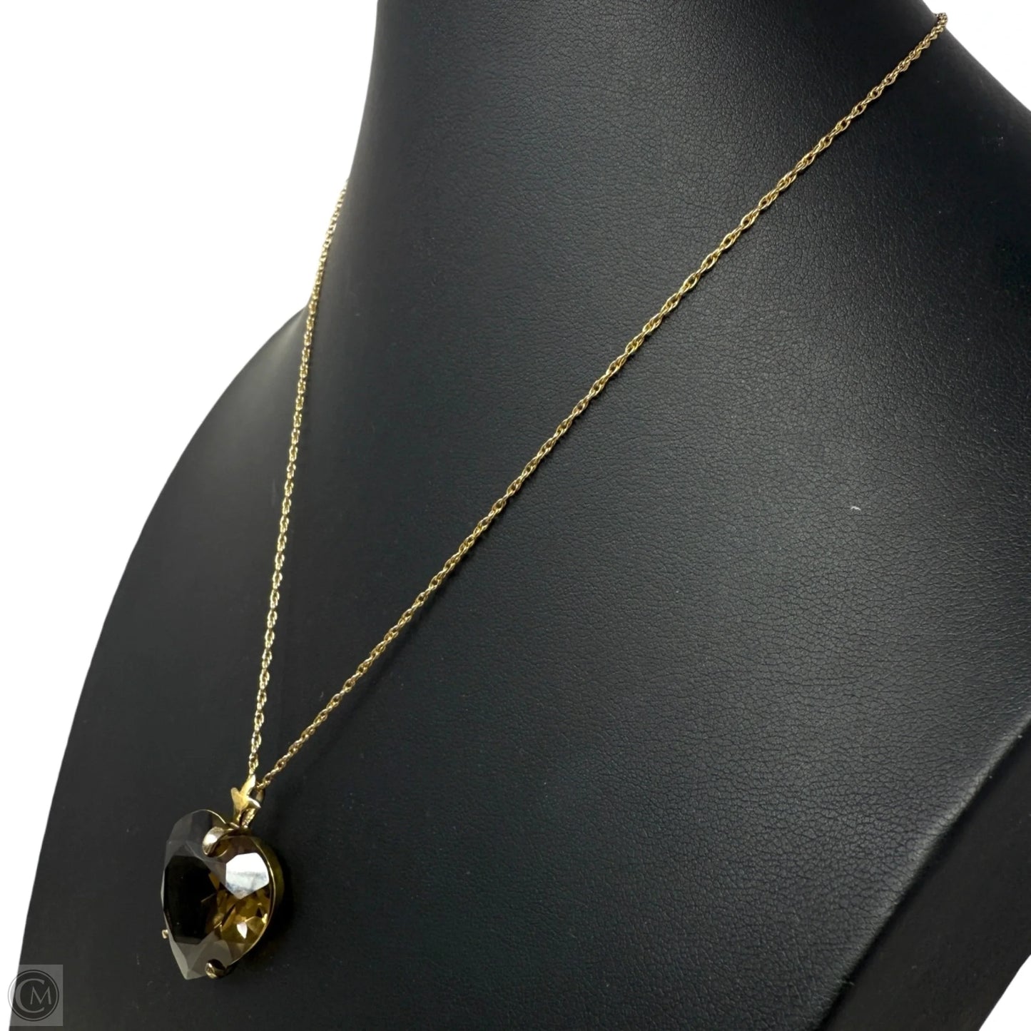 Gold Over Sterling Silver & Faceted Smoky Quartz Heart Pendant On 12K Gold Fine Rope Chain Necklace