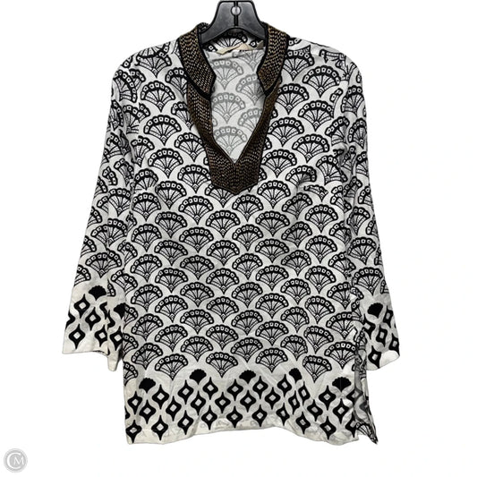 Beaded Collar Cotton Tunic Long Sleeve By Soft Surroundings In Black & White, Size: Xs