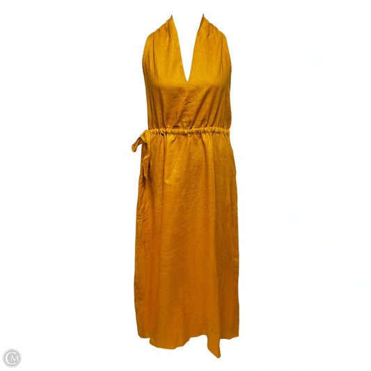 Linen Side Tie Halter Dress Casual Maxi By Lintico In Yellow, Size: M