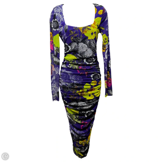 Abito Ruched Floral Midi Dress By Fuzzi In Multi-colored, Size: L
