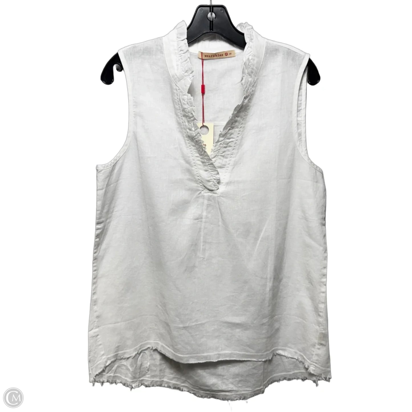 Linen Blend Tunic Sleeveless By Wearables In White, Size: S