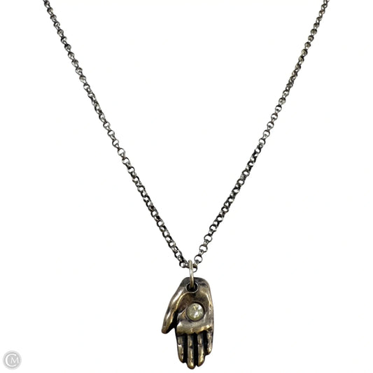 Sterling Silver Handmade Patina Tiny Hamsa Necklace with Sapphire By Symbology By Alice Scott