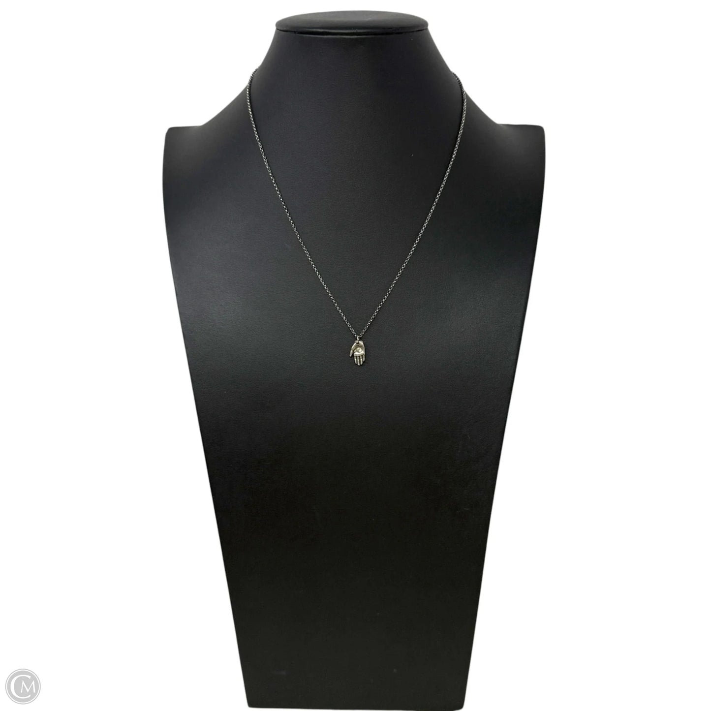 Sterling Silver Handmade Patina Tiny Hamsa Necklace with Sapphire By Symbology By Alice Scott