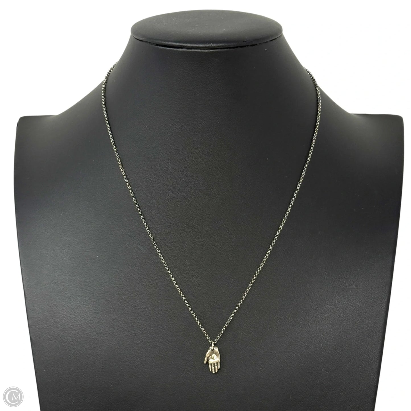 Sterling Silver Handmade Patina Tiny Hamsa Necklace with Sapphire By Symbology By Alice Scott
