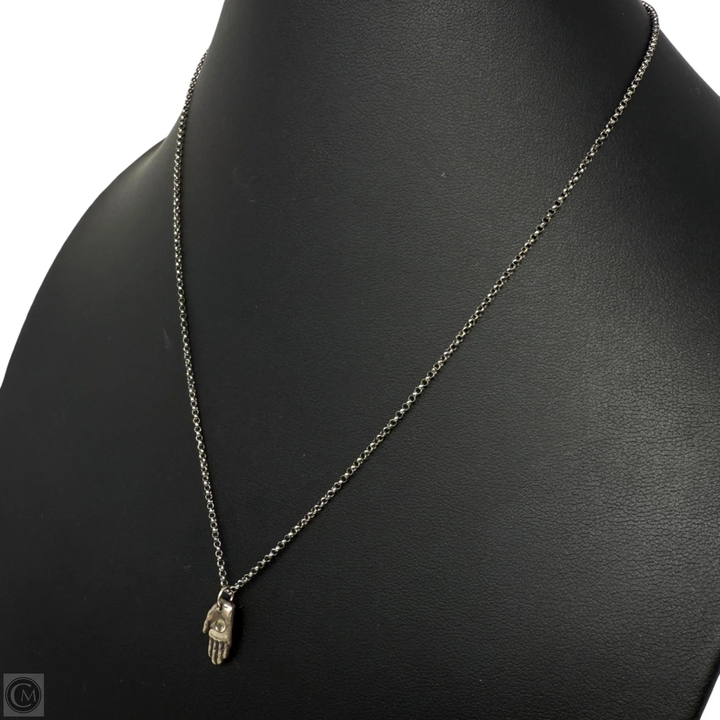 Sterling Silver Handmade Patina Tiny Hamsa Necklace with Sapphire By Symbology By Alice Scott