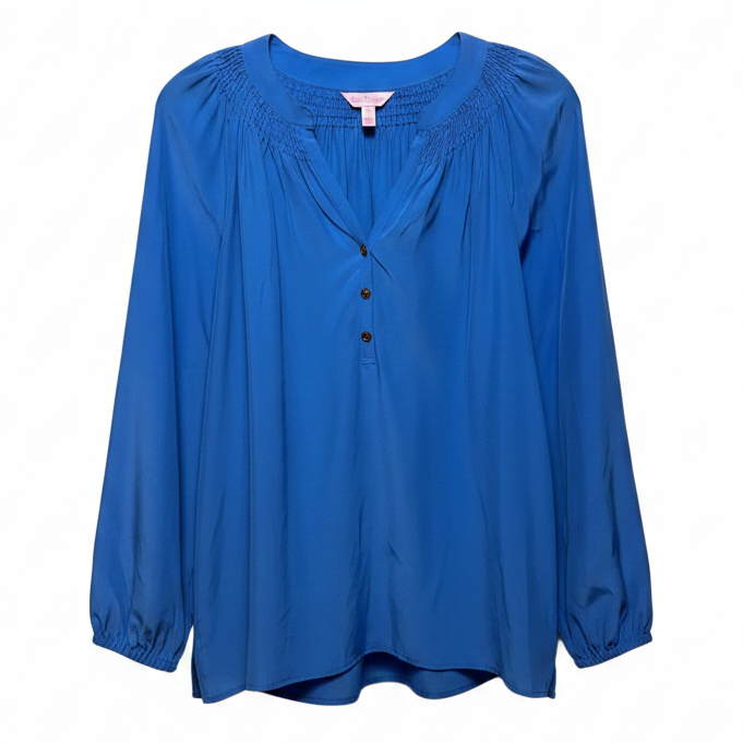 Silk Top Long Sleeve Designer By Lilly Pulitzer In Blue, Size: M