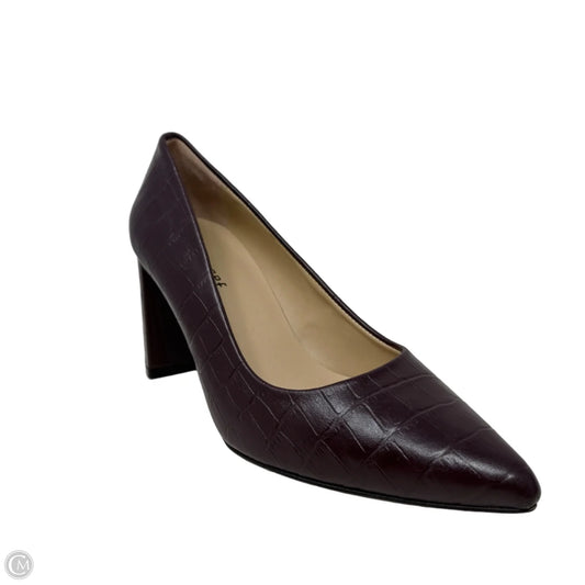 Jasmine Croc Embossed Leather Block Heel Pumps By Jon Josef In Dark Wine, Size: 9