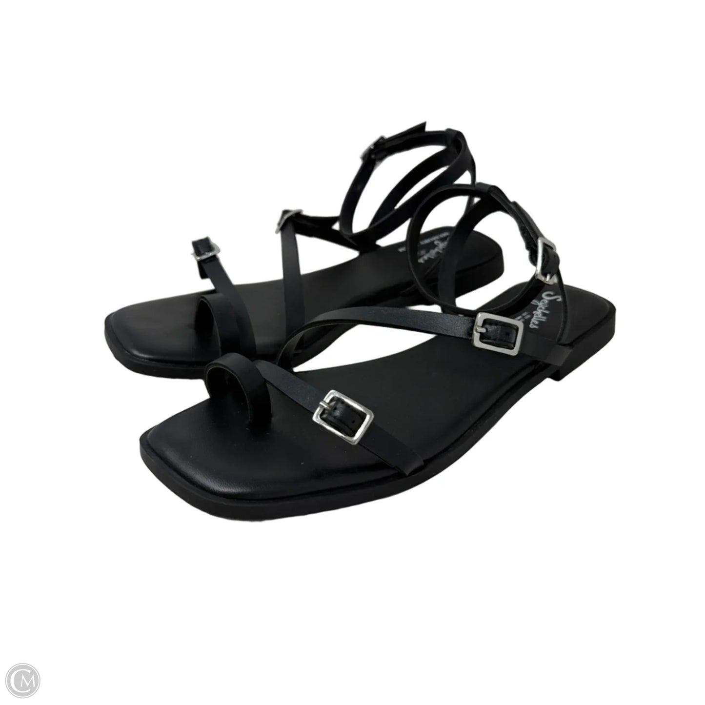 Strappy Leather Flat Sandals By Seychelles In Black, Size: 7