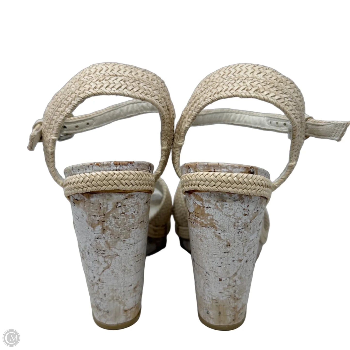Minx Platform Wedge Sandals Designer By Stuart Weitzman In Cream & Tan, Size: 8.5