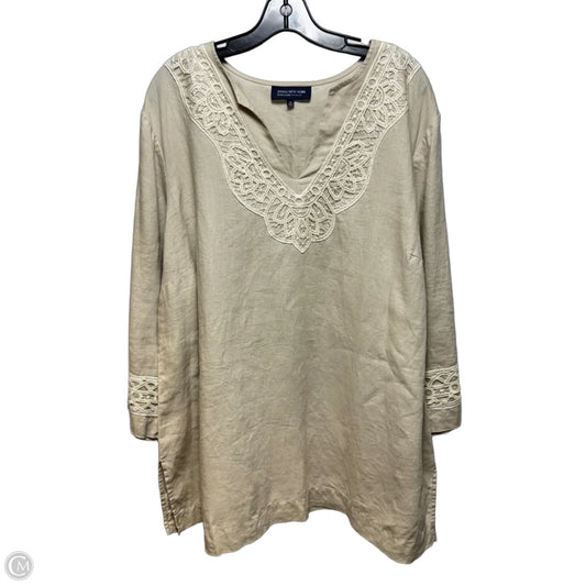 Linen Top Long Sleeve By Jones New York In Beige, Size: 3x
