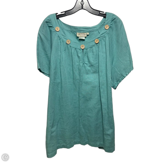 Button Collar Linen Blend Top Short Sleeve By Orchadia In Teal, Size: 2x