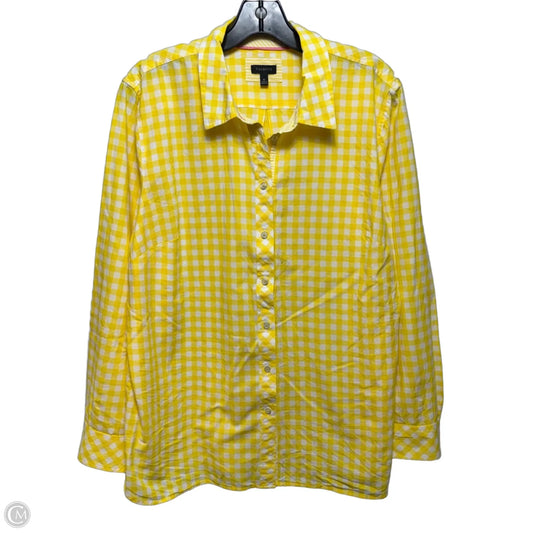 Top Long Sleeve By Talbots In Yellow Gingham, Size: Xl