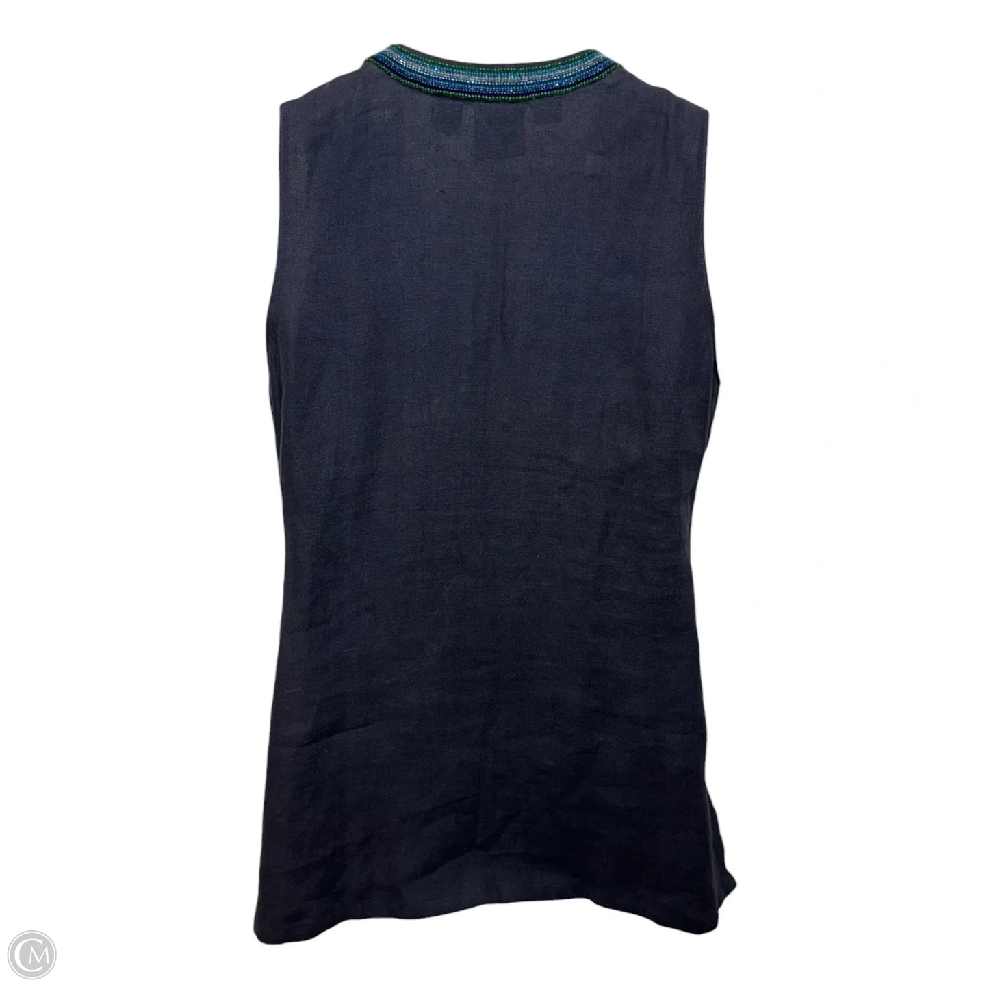 Linen Beaded Fish Top Sleeveless Designer By Tory Burch In Navy, Size: 10