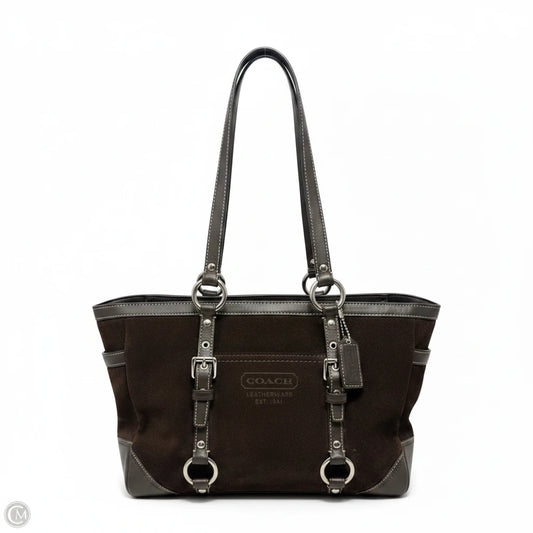 Vintage Hampton Suede Shoulder Handbag Designer By Coach, Size: Medium